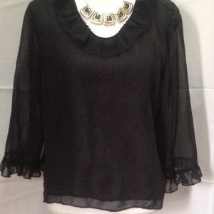 LAURA ASHLEY Women's Sheer Top, Black, Sz 8 Small